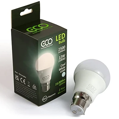 Image of ECO 100W 2 Pin Bayonet B22 Energy Saving LED Light Bulb, Low 12W LED, Bright 1500 Lumens, 15,000Hrs Lifetime.