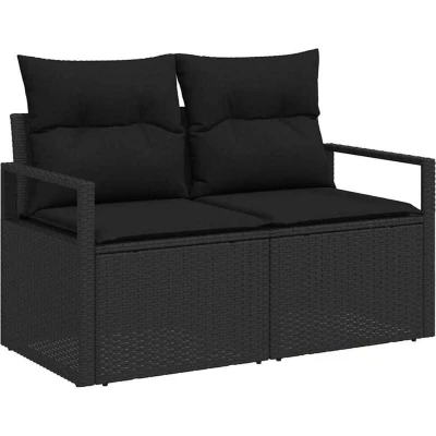 Image of vidaXL 7 Piece Garden Sofa Set with Cushions Black Poly Rattan