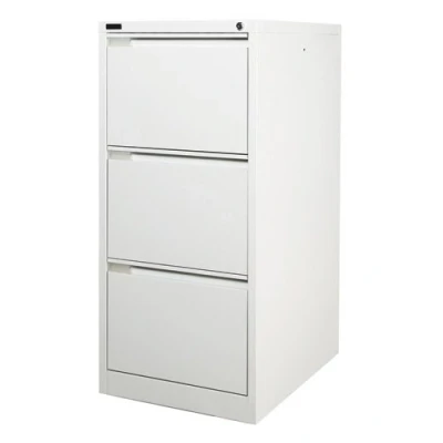 Image of 3 Drawer White Steel Filing Cabinet 62D x 47W 101.5H (cm)