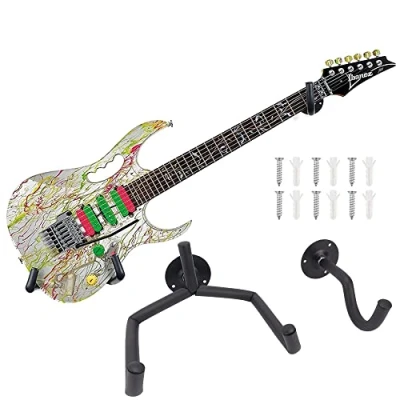Image of Guitar Stand, Wall Mount Horizontal Hanger, Slanted Hanger Wall, Hooks for Acoustic Guitar, Classical Electric Bass, Ukulele