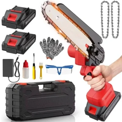 Image of Ginarelo Cordless Mini Chainsaw Battery Small Chainsaws Chain Saws Handheld Lightweight Outdoor Power Tools for Cutting Trees Pruning Branch Cutter 6 Inch 2 Batteries with Charger Rotorazer