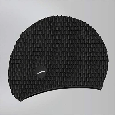 Image of Speedo Unisex Bubble Active+ Swimming Cap Textured Design, Black, One Size