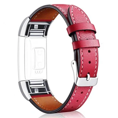 Image of AISPORTS Compatible with Fitbit Charge 2 Strap for Women Men, Leather Soft Breathable Sport Wristband Metal Buckle Bracelet Replacement Fitness Tracker