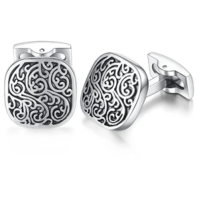 Image of Honey Bear Retro pattern Carved Cufflinks for Men&#039;s Shirt, Stainless Steel Business Wedding Gift (square)