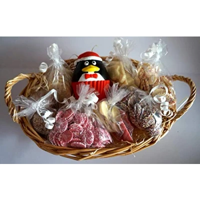 Image of Paradise Pets LUXURY DOG CHRISTMAS BASKET WITH SPECIALTY CHOCS &amp; XMAS SQUEAKY TOY (MAY VARY FROM PICTURE)