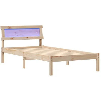 Image of vidaXL Bed Frame with Headboard &amp; LED 80x200 cm Solid Pine Wood