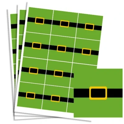 Image of Christmas Elf Belt Square Stickers 65mm Sheet of 12