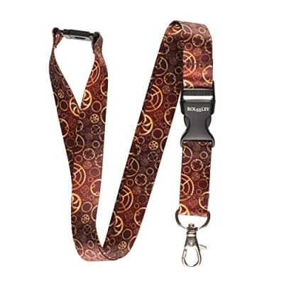 Image of Rolseley Lanyard neck strap with pattern for id badge holder metal clip (Cogs)