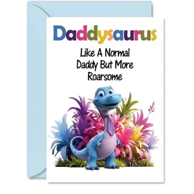 Image of Daddy Birthday Card Roarsome Daddysaurus Happy for Dad from Son Daughter, A5 Dinosaur Bday Greeting Cards