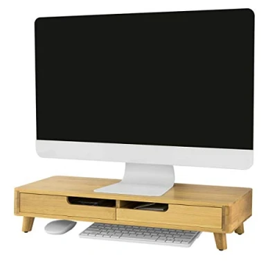 Image of SoBuy® BBF06 N, 2 Drawers Bamboo Monitor Stand Computer Screen Riser Desk Organizer
