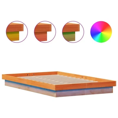 Image of vidaXL LED Bed Frame without Mattress Wax Brown 140x200 cm Solid Wood