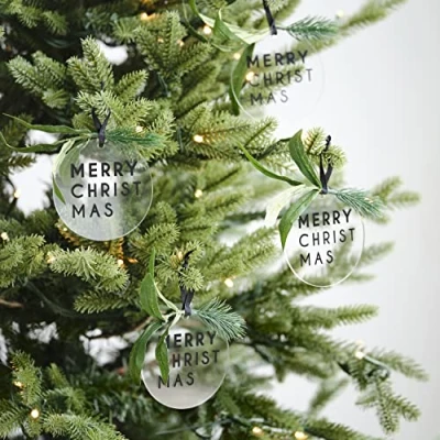 Image of Ginger Ray Christmas Tree Acrylic Contemporary Black with Foliage Decorations Pack of 4 BWC 101 8.5cm
