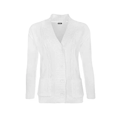 Image of High Street Fashion ® New Womens Ladies Matching Button Long Sleeve Pocket Top Knitted Cardigan Ideal for Casual and Formal wear Size UK 14 16 18 20 22 24 26 28 (14 16, White, Numeric_14)