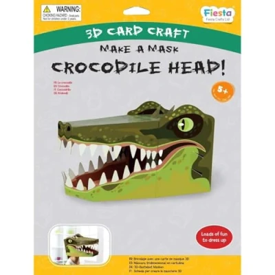 Image of 3D Mask Kit (Crocodile) by Fiesta Crafts Colourful &amp; Easy to Assemble Head Costume Complete Arts and Set Improve Motor Skills, Creativity, Imagination Fits Kids Adult Heads