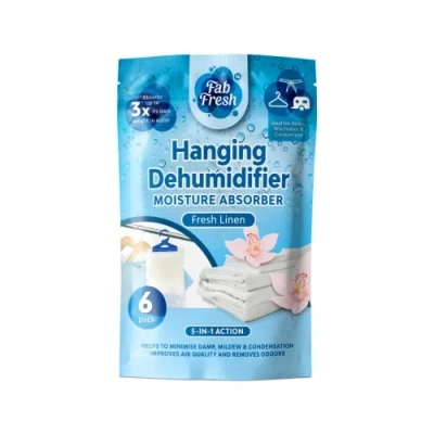 Image of FabFinds 6Pack Hanging Dehumidifier Reduces Condensation Moisture Damp Mould in Home Office Caravan Garage (Fresh Linen, 6 Pack)