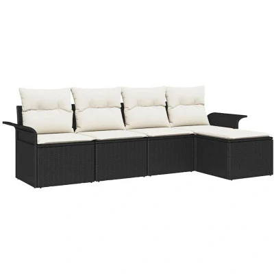 Image of vidaXL 5 Piece Garden Sofa Set with Cushions Black Poly Rattan