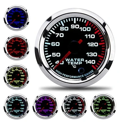 Image of EBTOOLS Water Temperature Gauge 12V Coolant Kit Universal Temp Meter 7 Color LED Display 52mm W/Sensor 40 140℃