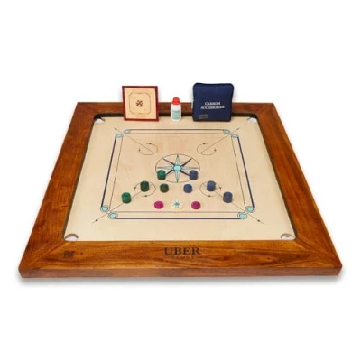 Image of Uber Games Bulldog Carrom board Set Limited Edition 37 x Official Size playing Including Men, Striker &amp; Powder Hardwood edges for better rebound Made in India