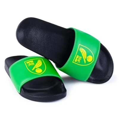Image of Norwich City FC Adult Slider Sandals (UK 9 10) Official Licensed Football Slippers for Boys Girls Comfortable Summer Shoes Perfect Fan Gift