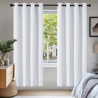 Image of Deconovo White Curtains Thermal Insulated Room Darkening Eyelet Blackout for Girls Bedroom Silver Grey 42 x 63 Inch 2 Panels