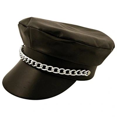 Image of Adults PVC Biker Hat with Chain for Men&#039;s &amp; Ladies Fancy Dress Costume Accessory