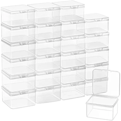 Image of BELLE VOUS 24 Pack Small Clear Plastic Storage Box Containers with Hinged Lid L6.2 x W6.2 H4cm / 2.44 1.57 Inches Mini tub Boxes for Pills, Beads, Jewellery &amp; Craft Items