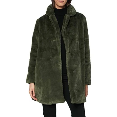 Image of Yumi Womens Green Faux Fur Coat Khaki Size 18 UK