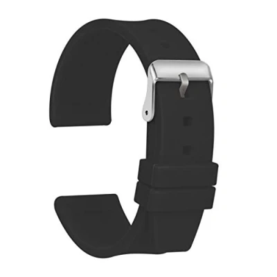 Image of ULLCHRO Silicone Watch Strap Replacement Rubber Band Waterproof Smooth Flexible Men Women 16mm, 18mm, 20mm, 22mm, 24mm, 26mm, 28mm Bracelet with Silver Buckle (18mm, Black)