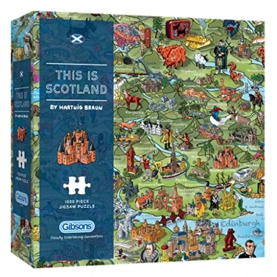 Image of This is Scotland 1000 Piece Jigsaw Puzzle Attractions Map Sustainable for Adults Premium 100% Recycled Board Great Gift Gibsons Games