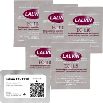 Image of 5X Lalvin EC 1118 Champagne Yeast 5g Sachet 18% Homebrew Wine Making 4.5L 23L