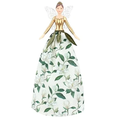 Image of Gisela Graham 31645 Resin and Fabric White Green Holly Fairy 28 Centimeter