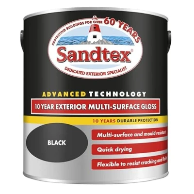 Image of Sandtex 10 Year Exterior Multi Surface Gloss Paint, Black 2.5L