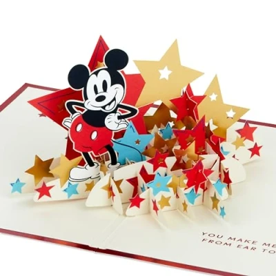 Image of Hallmark Disney Mickey Mouse, 3D &amp; Pop Up Any Occasion Card, Celebration Stars, Birthday, Father&#039;s Day, Daughter, Son, Niece, Nephew, Red, Blue, Gold