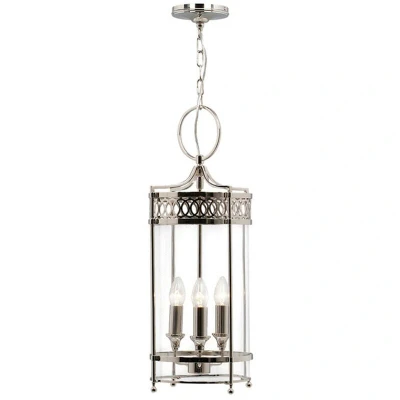 Image of Guildhall 3 Light Ceiling Lantern Pendant Polished Nickel, E14