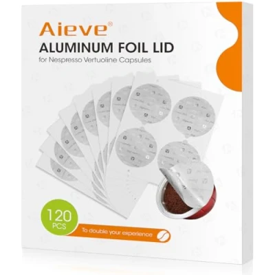 Image of Aieve Aluminum Foil Seal Lids for Nespresso Vertuo Pods, Coffee Pod Compatible with Capsules Refillable Capsule (120Pcs)