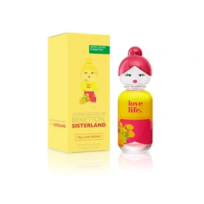Image of United Colors of Benetton Sisterland Yellow Peony, Eau de Toilette for Women Long Lasting Fresh, Modern and Young Fragance Floral Fruity Notes Ideal Day Wear 80 ml