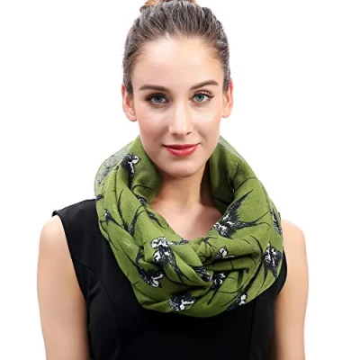 Image of Lina &amp; Lily Swallow Bird Print Lightweight Snood Scarf (Army green)