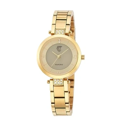 Image of ETT Eco Tech Time Solar ELS 12141 62M Women&#039;s Analogue Watch with Stainless Steel Strap, gold, Modern