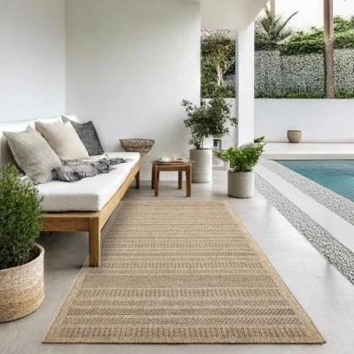 Image of the carpet Kansas robust indoor and outdoor in natural jute look, weatherproof, suitable for patio garden, approx. 80 x 250 cm