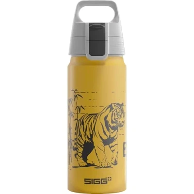 Image of Sigg Aluminium Water Bottle For Kids WMB ONE Brave Tiger Suitable Carbonated Drinks Leakproof Lightweight BPA Free Climate Neutral Certified School &amp; Sports Yellow 0.6L