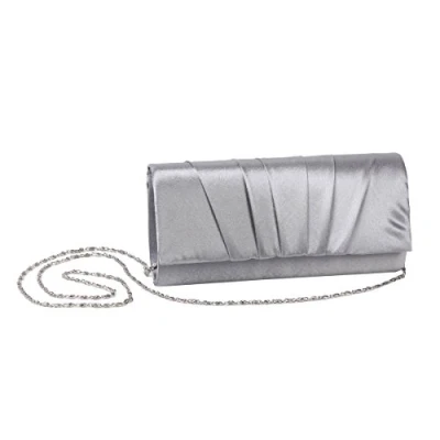 Image of Damara Womens Satin Pleated Clutch Bag Wedding Bridal Prom Evening Handbag,Silver(Size:L)