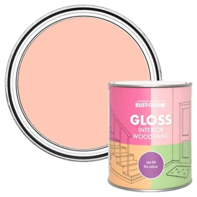 Image of Rust Oleum Peach Interior Wood Paint in Gloss Finish Happy As A Clam 750ml