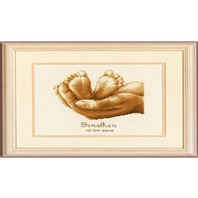 Image of Vervaco Birth Record Tiny Feet Counted Cross Stitch Kit, Multi Colour
