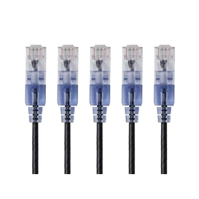 Image of Monoprice SlimRun Cat6A Ethernet Patch Cable Network Internet Cord RJ45, Stranded, UTP, Pure Bare Copper Wire, 30AWG, 2 Feet, Black, 5 Pack