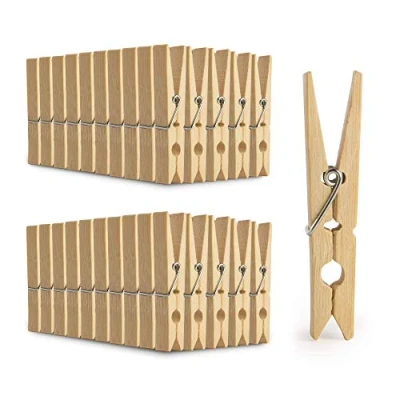 Image of Bamboo Pegs Pack of 100 Wooden Clips Strong Clothes Peg for Washing Lines Arts Crafts &amp; Photo Hanging Crafting and Laundry Clothespins Pukkr