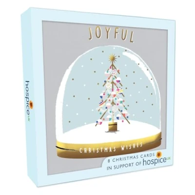 Image of Box Of 8 Tree In Globe Joyful Wishes Hospice UK Charity Christmas Cards XSA012