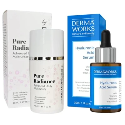 Image of Hydrating Skincare Set Face Eye Cream Moisturiser Women with Vitamin E Retinol 50ml + Hyaluronic Acid Serum C Aloe Vera 30ml Anti aging Firming Brightening DERMAWORKS Skin Care &amp; Beauty