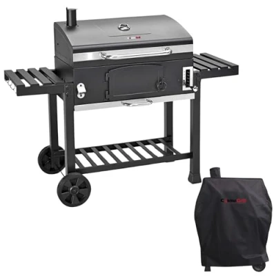 Image of CosmoGrill Outdoor XXL Smoker Barbecue Charcoal Portable BBQ with Waterproof Cover, Adjustable Grill and Built in Temperature Gauge, for Home Garden Party Cooking