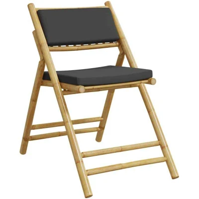 Image of vidaXL 4 Piece Folding Bistro Chairs with Dark Grey Cushions Bamboo
