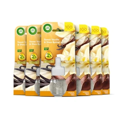 Image of Air Wick Plug in Diffuser Refill, White Vanilla Bean, Pack 6 x 19ml, Long Lasting Fragrance, Lasts up to 600 days, freshener